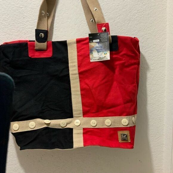 SUN N SAND 14”x18” Large zippered Tote beach Bag buttons accents - Picture 1 of 10